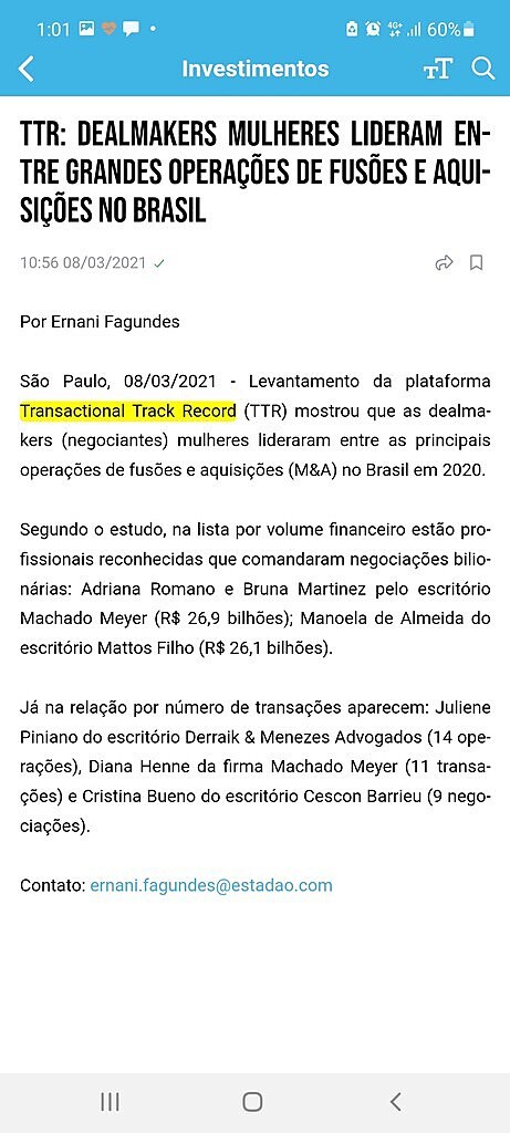 TTR: Dealmakers mulheres lideram entre grandes operaes de fuses e aquisies no Brasil